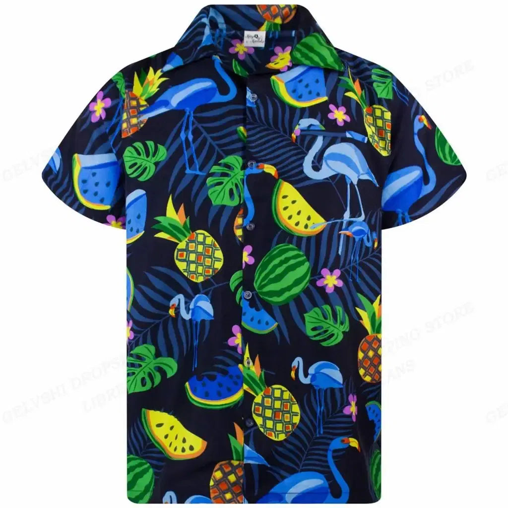 Color: Brown, Size: XXXL - Flamingo Hawaiian Shirts Beach Summer Men's Shirt Tropic Leaf 3D Print Shirts Men Women Fashion Blouse Short Sleeve Vocation