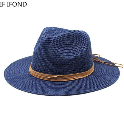 Color: Lavender, Size: M - Big Size 60CM New Straw Hat 7cm Brim Summer Cooling Beach Sun Hat Outdoor Party Panama Jazz Hat Sombreros De Mujer
