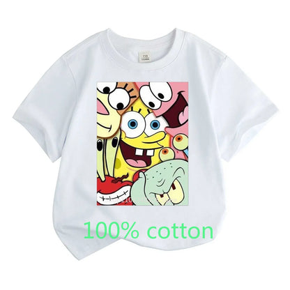 Color: Pink, Kid Size: 14T - Mr. Krabs Squidward  Sandy Spongebob T-shirt 100%Cotton  Children Round Neck Short-sleeved Boys Girls  Fashion Kids Clothes