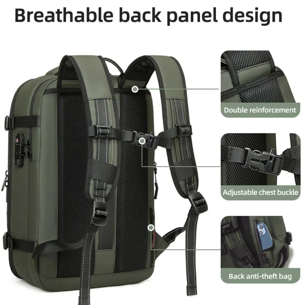 Color: NUDE - Vacpack Vacuum Compression Backpack Airback with Pump Men Waterproof Expandable Carry On Travel Backpack 17 inch Laptop Backpack