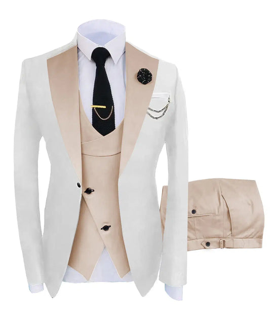 Color: Brown, Size: L - ( Jacket + Vest + Pants )Suits for Mens 2024 Casual Business Suit High-end Social Formal Suit 3 Pcs Set Groom Wedding Men