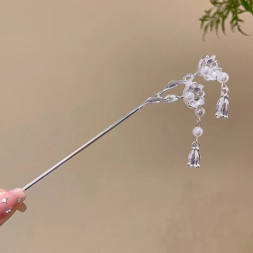 Elegante accesorio para el cabello de estilo chino con borla de flores esmaltadas románticas 