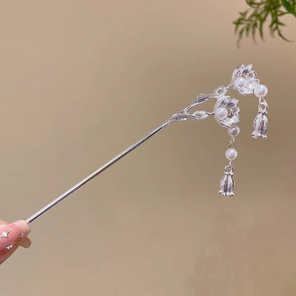 Elegante accesorio para el cabello de estilo chino con borla de flores esmaltadas románticas 