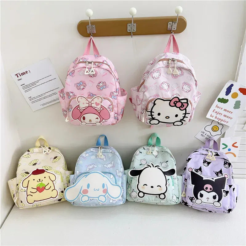 Color: Brown, Size: 16 inches - Anime Cartoon Kuromi Melody Cinnamoroll Backpack Boys Girls Cartoon Hello Kitty Kawaii Canvas Fashion Children's Schoolbag