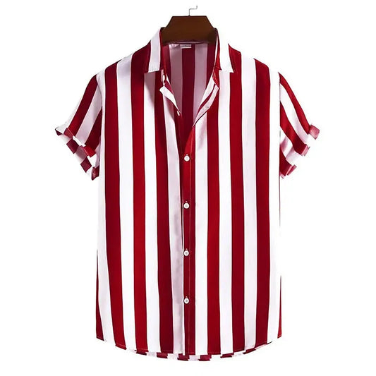 Color: Blue, Size: XXL - Striped Simple men's Shirt Casual Loose Lapel Cardigan Top Large Size men's short-sleeved Shirt high-end Comfortable And Simple