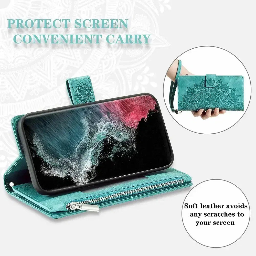 Color: PEACOCK BLUE, Material: PU - S24 Ultra S23 Plus S 22 CrossBody Strap Zipper Wallet Case for Samsung Galaxy S22 S23 FE S21 S20 23 24 Ultra Note 20 Book Cover
