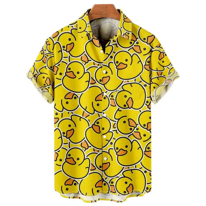 Color: Lavender, Size: 4XL - Duck 3d Print Shirts Men Fashion Hawaiian Shirt Short Sleeve Casual Beach Shirts Boys Single-Breasted Blouse Men's Clothing