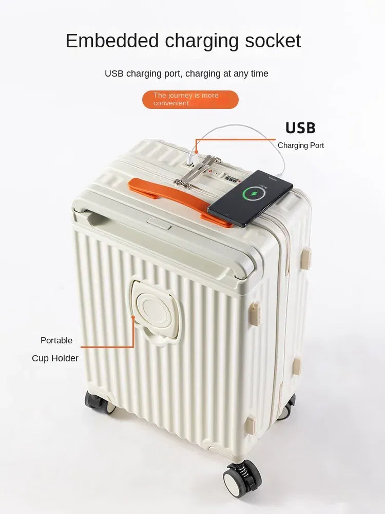 Color: Beige, Luggage Size: 20Inches 500mm - Wide Pull Rod Suitcase 2024 New Universal Wheel Small Lightweight Boarding Luggage 20 inch Password Lock Travel Case