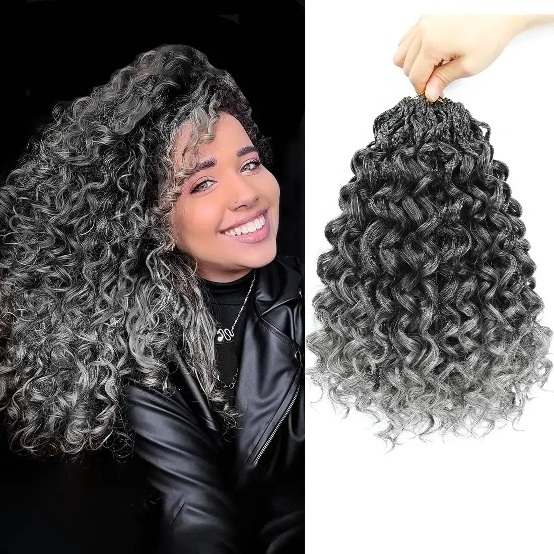 Color: GRIS, Largo estirado: 12 pulgadas, Compra al por mayor: 3 piezas/lote - Caja Gogo Curl Crochet Hair para mujeres negras Pre-bucle Ocean Wave Crochet Hair Water Wave Beach Curl Crochet Braiding Hair
