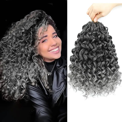 Color: GRIS, Largo estirado: 12 pulgadas, Compra al por mayor: 3 piezas/lote - Caja Gogo Curl Crochet Hair para mujeres negras Pre-bucle Ocean Wave Crochet Hair Water Wave Beach Curl Crochet Braiding Hair