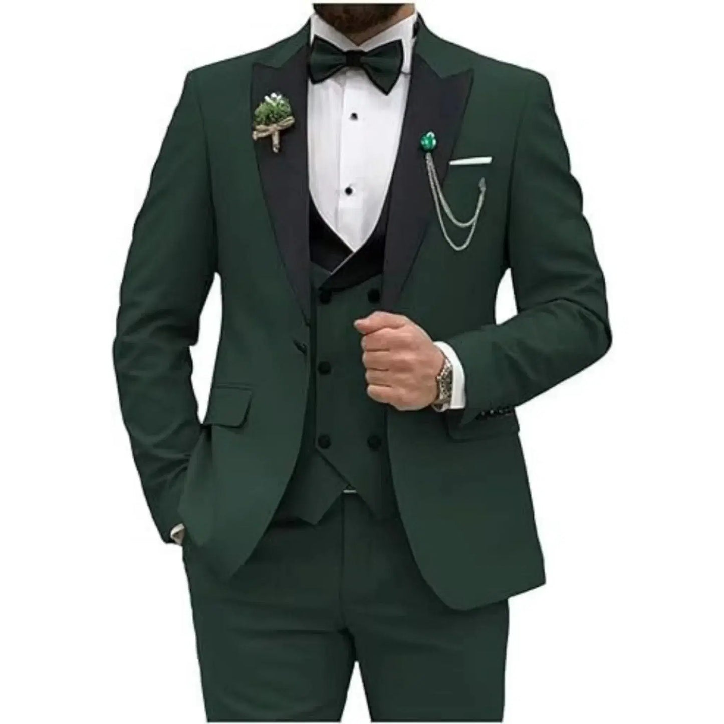 Color: army green, Size: XXS - Men Suit Colorful Luxury Blazer Vest And Pant Sets 3 Piece Birthday Dress Business  Prom Evening Party Costumes High Quality