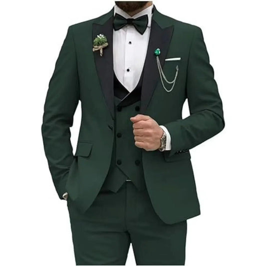 Color: army green, Size: XXS - Men Suit Colorful Luxury Blazer Vest And Pant Sets 3 Piece Birthday Dress Business  Prom Evening Party Costumes High Quality
