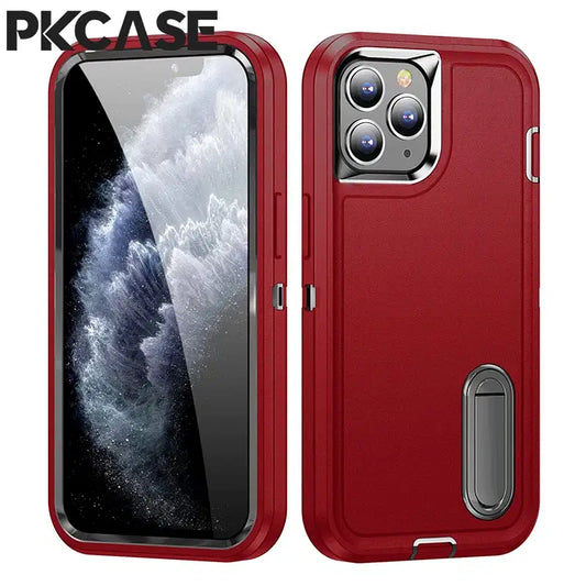 Color: Brown, Material: Nylon - PKCASE Shockproof Case For iPhone 13 Mini 12 11 Pro Max 6 7 8 Plus Bracket Protective Cover For iPhone X XS XR SE 2020 2022