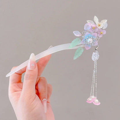 Elegante accesorio para el cabello de estilo chino con borla de flores esmaltadas románticas 
