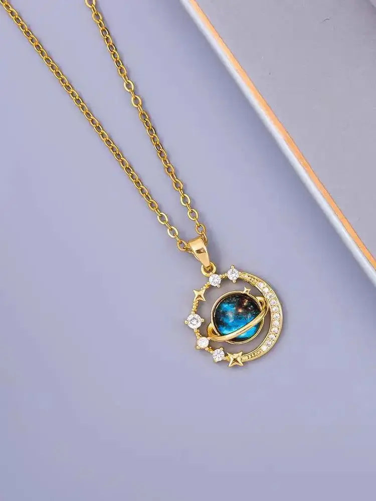 Starry Planet, Light Luxury Charm, Full Diamond Necklace, Versatile