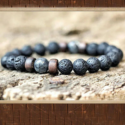 Pulsera única de piedra de lava natural para hombre, con cuentas de 8 mm y hebra curativa. 