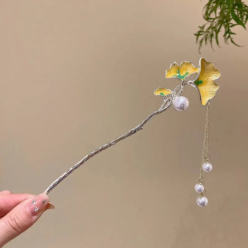 Elegante accesorio para el cabello de estilo chino con borla de flores esmaltadas románticas 