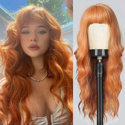 Color: T1B/27 - Orange synthetic wig with big waves for party, Halloween cosplay, daily use wig, high-temperature hair accessory