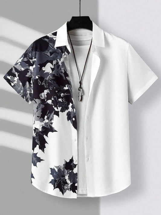 Color: Gold, Size: S - Men's Hawaiian Loose Palm Tree Floral Print Pattern Casual Short Sleeve Shirt Men's Button Up Top