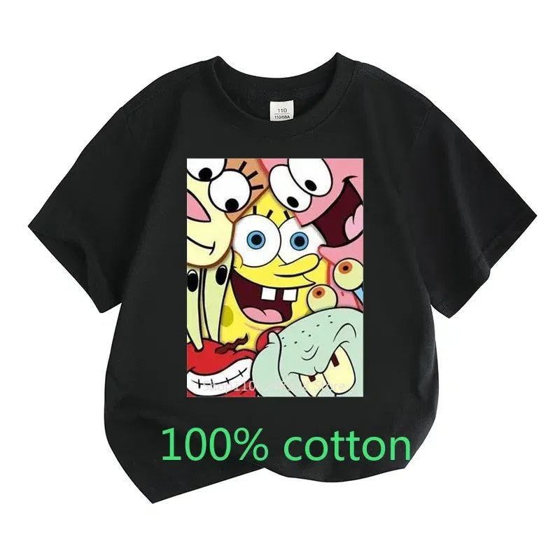 Color: Pink, Kid Size: 14T - Mr. Krabs Squidward  Sandy Spongebob T-shirt 100%Cotton  Children Round Neck Short-sleeved Boys Girls  Fashion Kids Clothes