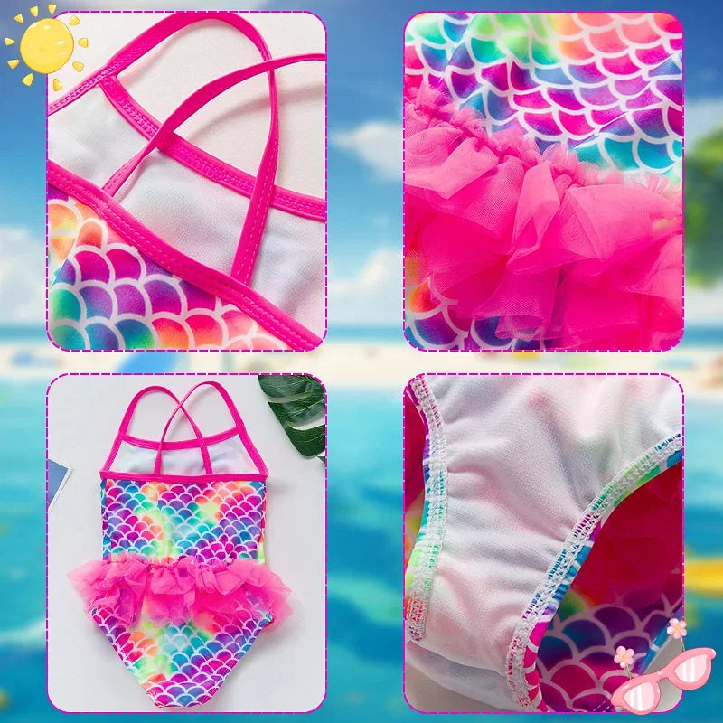 Color: Pink, Kid Size: 6M - Lilo Stitch Girl Swimsuit Summer One-Piece Swimwear Beachwear Pool Mermaid Fish Scale Print Bikini Bathing Outfit Swimming Wear