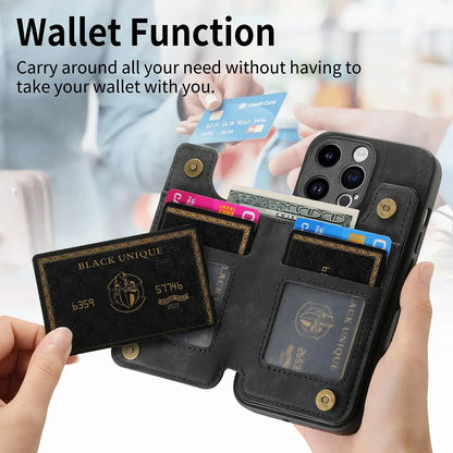 Color: black, Material: EVA - Leather Zipper Wallet with Card Holder Phone Case for IPhone 15 14 11 Pro Max 13 12 Mini X XR XS Max 8 7 Plus Shockproof Cover