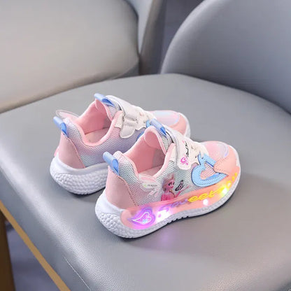 Color: Pink, Shoe Size: 13 - Disney Children Led Shoes Kids Girls Sneakers Frozen Elsa Princess Lighting Shoes Pink Purple Casual Sports Shoes Size 21-31
