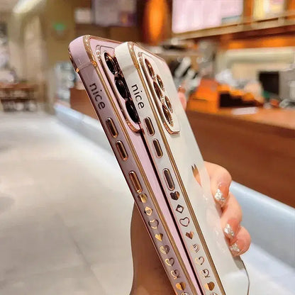 Color: black, Compatible-Phone Models: For iPhone 13, Ships From: CHINA - Electroplating Side Love Heart Phone Case For Samsung Galaxy S25 Ultra S24 S23 S22 A16 A55 Protect Lens Shockproof Back Cover