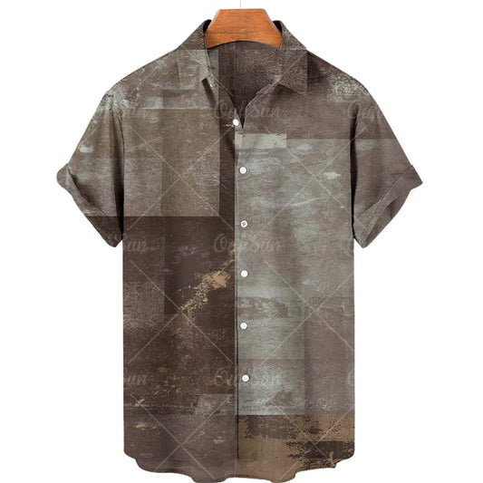 Color: Brown, Size: 4XL - Men's Hawaiian Shirts Men's Short Sleeved Vintage Shirt Men's Fashionable Summer Beach Tops Loose And Comfortable men's Clothing