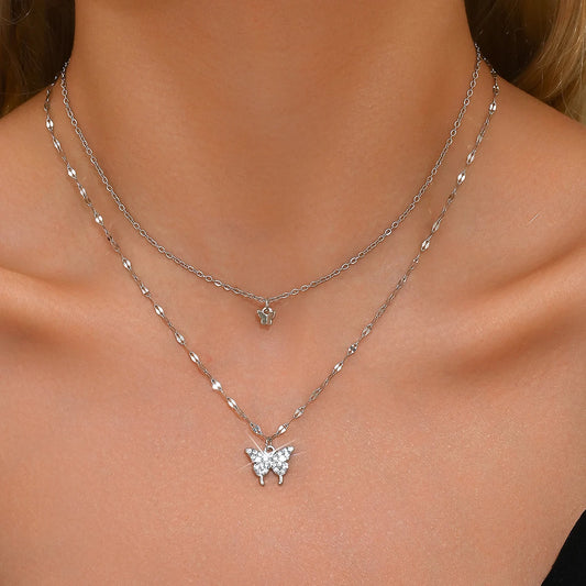 1 collar de mariposa de doble capa brillante para mujer Lats exquisito 