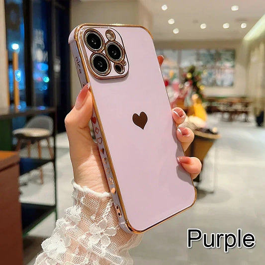 Color: Orange, Compatible-Phone Models: For iPhone 14 Plus, Ships From: CN - Electroplating Side Love Heart Phone Case For IPhone 16 15 14 13 12 11 Pro Max XR 8 Plus SE2/SE3 Shockproof Back Cover