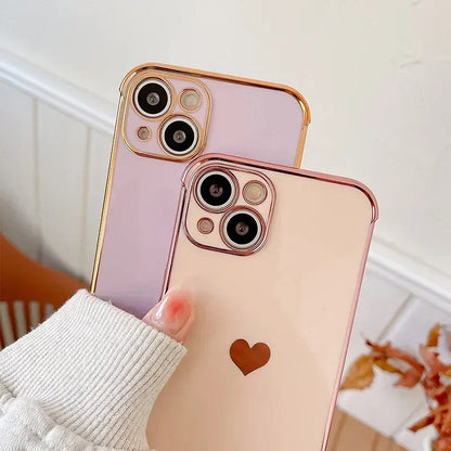 Color: Orange, Compatible-Phone Models: For iPhone 7 Plus, Ships From: CN - Electroplating Side Love Heart Phone Case For IPhone 16 15 14 13 12 11 Pro Max XR 8 Plus SE2/SE3 Shockproof Back Cover