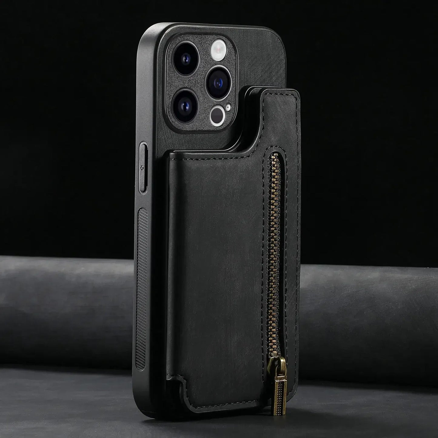 Color: black, Material: EVA - Leather Zipper Wallet with Card Holder Phone Case for IPhone 15 14 11 Pro Max 13 12 Mini X XR XS Max 8 7 Plus Shockproof Cover