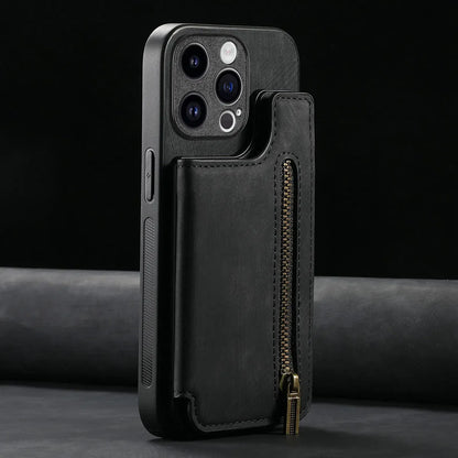 Color: black, Material: EVA - Leather Zipper Wallet with Card Holder Phone Case for IPhone 15 14 11 Pro Max 13 12 Mini X XR XS Max 8 7 Plus Shockproof Cover
