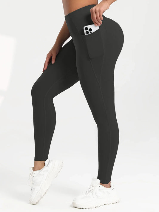 Color: negro, Talla: L - Leggings deportivos de cintura alta con bolsillo en la parte trasera, suaves y ajustados, para yoga y gimnasio, hasta los tobillos.