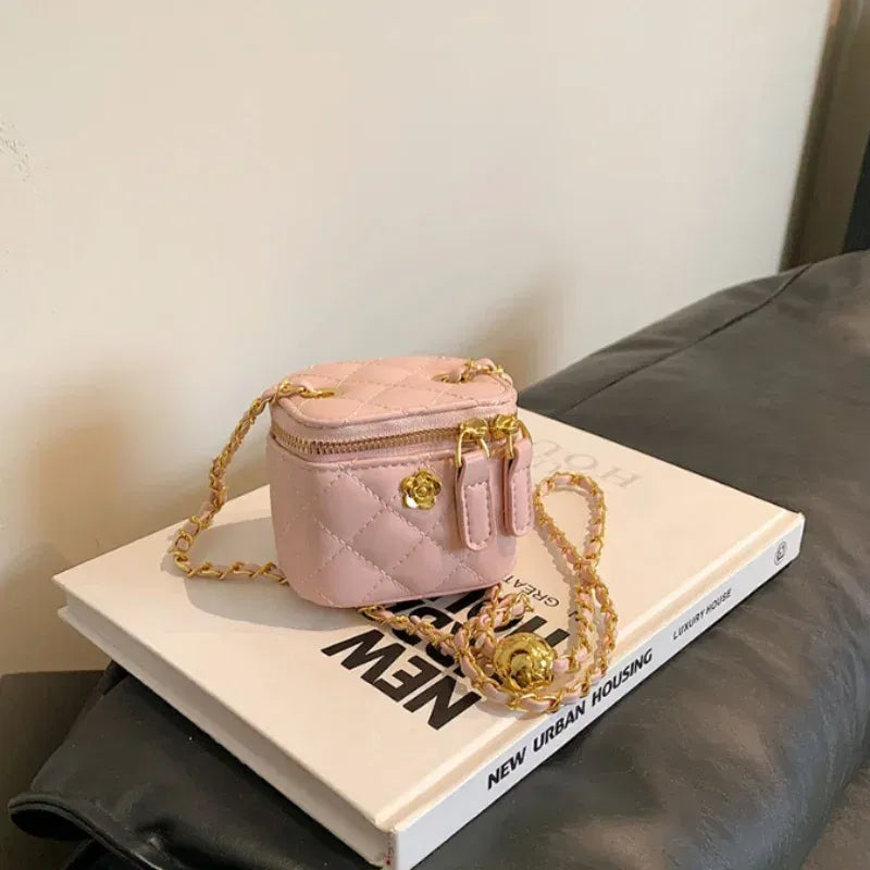 Color: Beige - New Fashion  Children's Bag Girl Baby Lingge Chain Bag Girl Crossbody Bag Handbag Bags For Girls  Free Shipping  Kids Bag