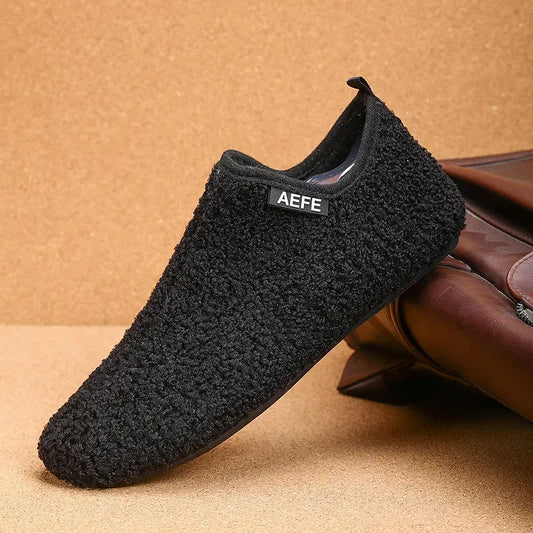 Color: Red, Shoe Size: 40, Ships From: CHINA - Winter Fashion Men Slippers Plush Male Home Cotton Shoes Warm Anti-slip Men's Casual Shoes Flexible Solid Flats 39-47 Slip On