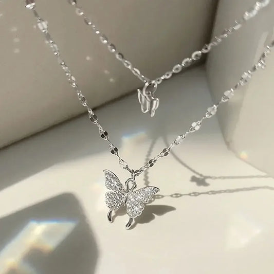 1 collar de mariposa de doble capa brillante para mujer Lats exquisito 