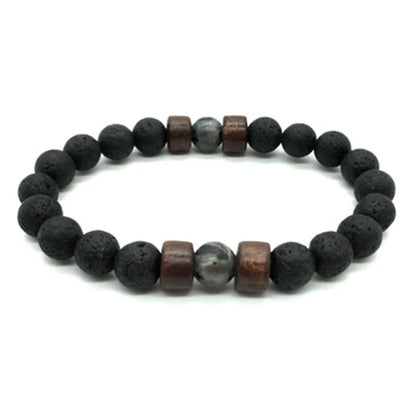 Pulsera única de piedra de lava natural para hombre, con cuentas de 8 mm y hebra curativa. 
