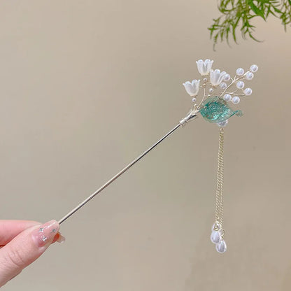 Elegante accesorio para el cabello de estilo chino con borla de flores esmaltadas románticas 