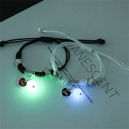 Pulsera de pareja con cuentas luminosas de moda para mujeres y hombres con dije de gato 