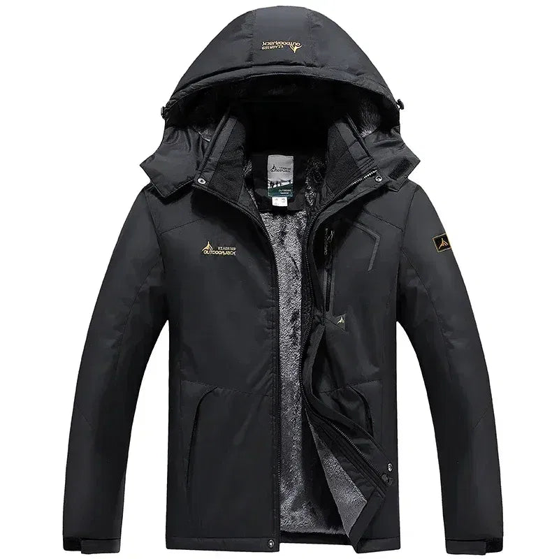 Color: black, Size: L - Autumn Winter Men's Windbreaker Waterproof and Warm Outdoor Hiking and Fishing Multi Pocket Wear-resistant Thick Jacket Men Coat