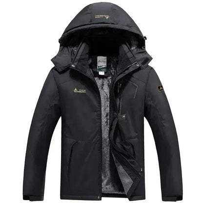 Color: black, Size: L - Autumn Winter Men's Windbreaker Waterproof and Warm Outdoor Hiking and Fishing Multi Pocket Wear-resistant Thick Jacket Men Coat