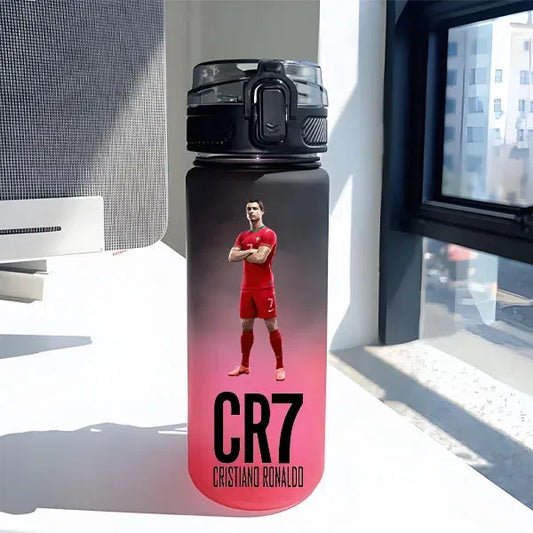 Color: Fluorescent Green, Size: Other - CR7 Football Star Straw Water Cup Cristiano Ronaldo Portable Outdoor Large Capacity Sports Flip Cover Drinking Bottle Fans Gifts