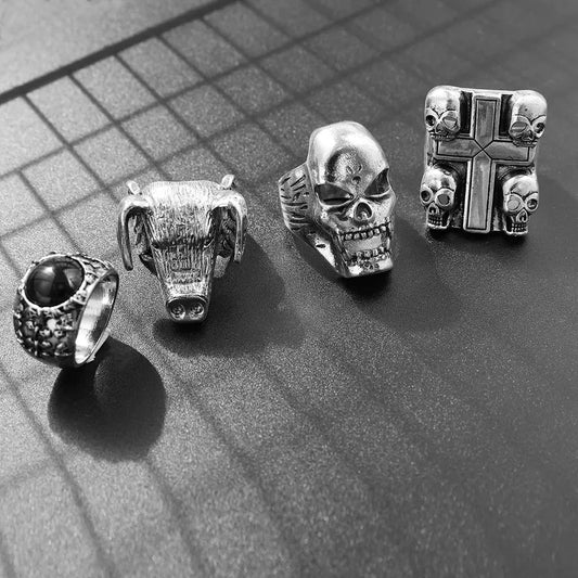 Color: negro, Envío desde: CHINA, Talla: 12" - Anillo de Eddie Munson, serie de televisión, Hellfire Club, accesorios, regalos para hombres, Halloween, anillo de calavera punk vintage, joyería para fanáticos.