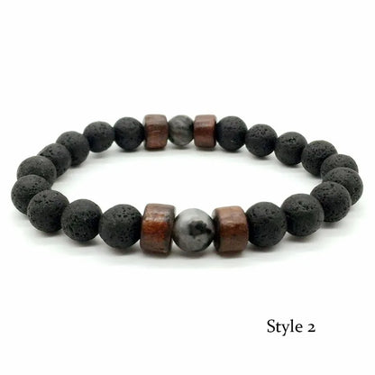 Pulsera única de piedra de lava natural para hombre, con cuentas de 8 mm y hebra curativa. 