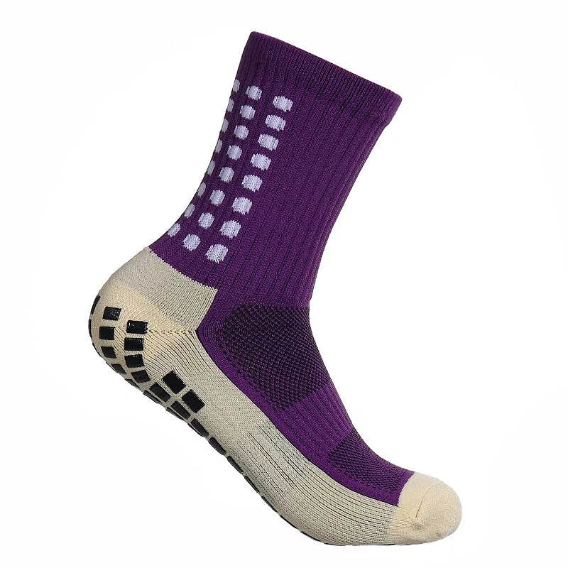 Color: PURPLE - Anti-slip Soccer Women Men Outdoor Sport Grip Football Yoga Socks