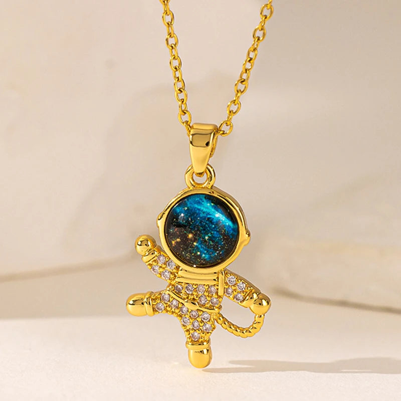 Collares de astronauta y estrella ZAKOL para mujeres y niñas, color dorado 