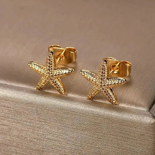 Pendientes vintage de acero inoxidable con forma de estrella de mar de verano para mujer, sencillos