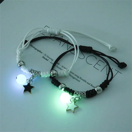 Pulsera de pareja con cuentas luminosas de moda para mujeres y hombres con dije de gato 